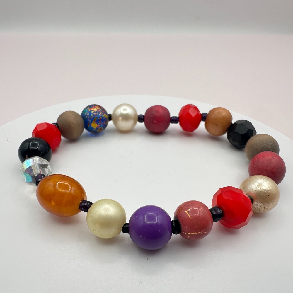 Vintage 90s Polychrome Beaded Bracelet Retro Women's Classic Fashion Jewelry 90s